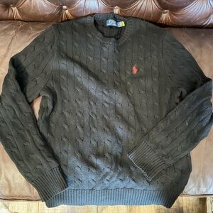 Ralph Lauren Black Cable Knit Crewneck Sweater